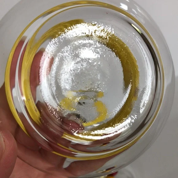 Vintage Rubel Crystal Retro Sugar Creamer  Yellow Banding Trim And Wood Beads - Picture 11 of 15